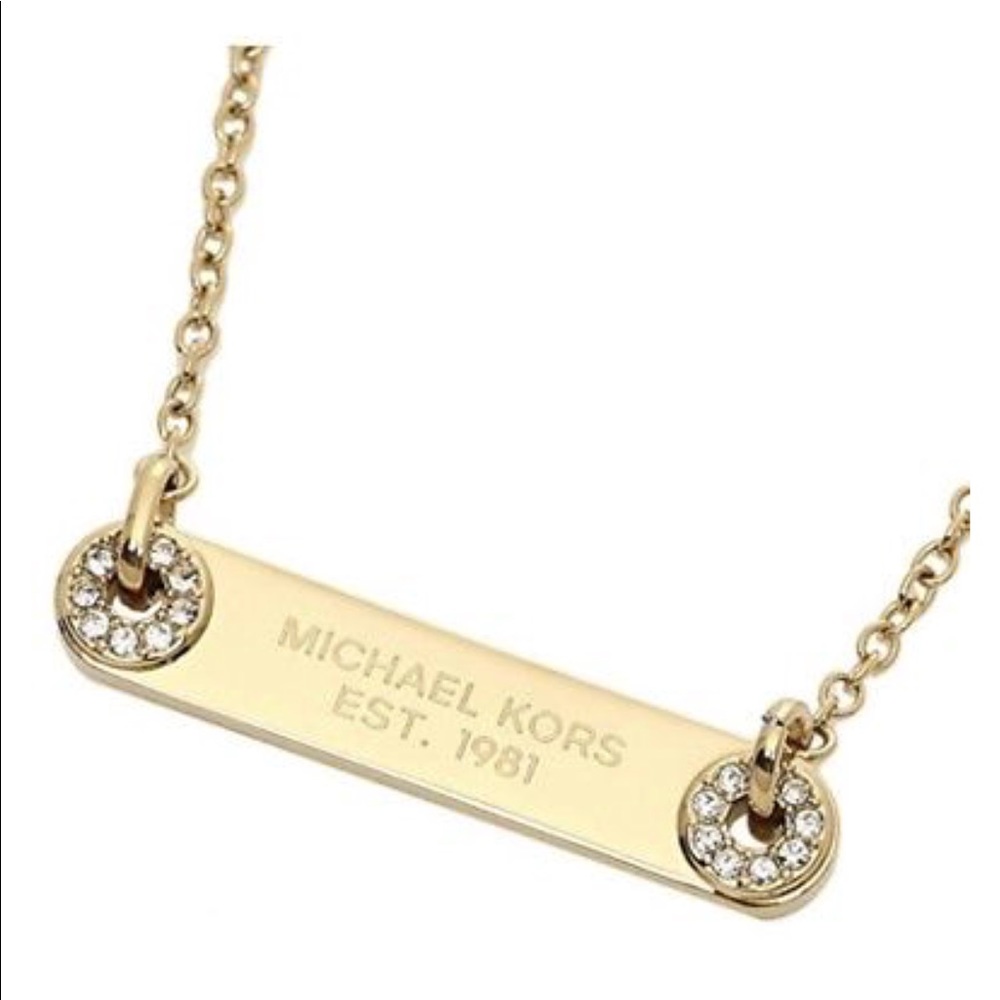 ✨ Michael Kors Crystal Yellow Gold Bar Necklace